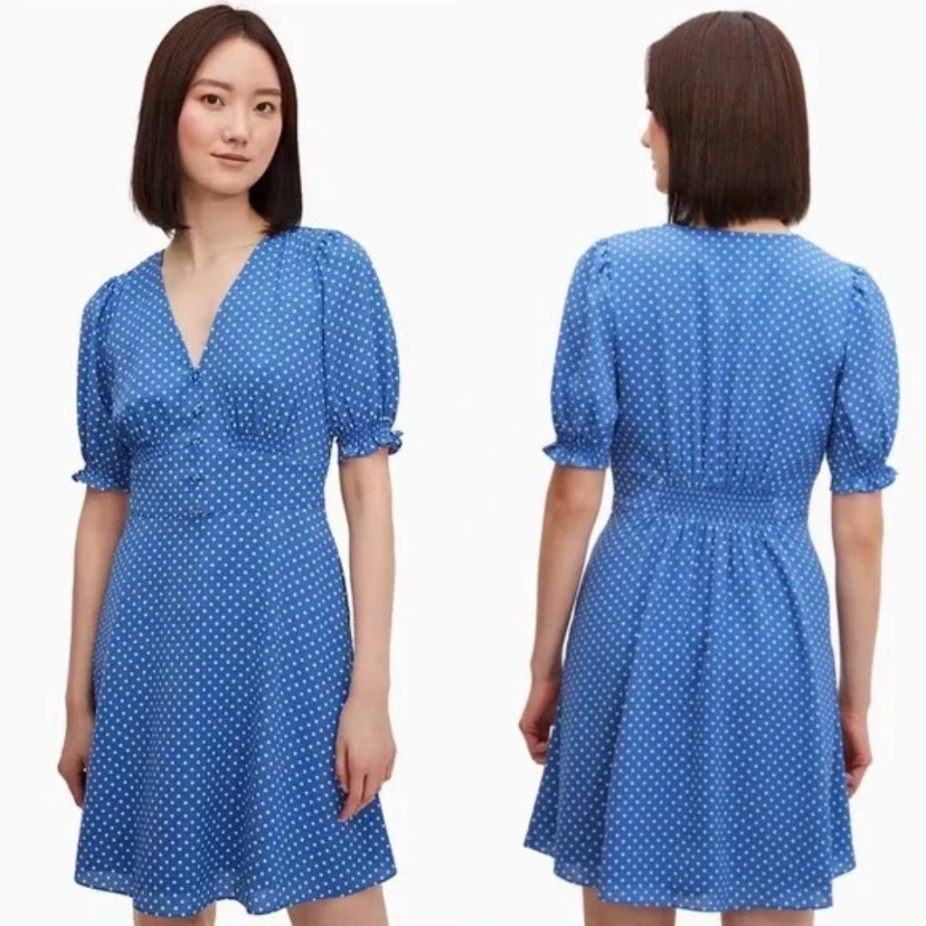Kate Spade Cornflower Blue Crepe Tea Garden Polka Dot Dress Size 2